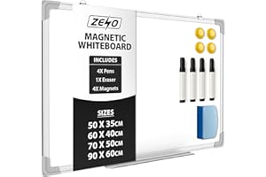 ZENO Whiteboard | Large Magnetic Whiteboard with Pen Tray | Office Board | Aluminium Trim | Includes 4 Pens, Eraser & 4 Magnets | Easy to Install | 50 x 35 cm