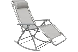 AMANKA Chaise Longue berçante de Transat à Bascule de Jardin Rocking Chair Pliable et inclinable avec Repose-Pieds et Dossier réglable en Acier env 178x70cm Poids supporté Max 120 kg Gris