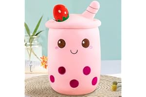 MEHOO Bubble Tea Peluche, Peluche Boba Tea Morbido, Cuscino Abbraccio a Forma di Bubble Tea, Regalo Compleanno per Bambini e Ragazze 24cm (Rosa)