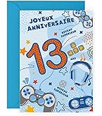 Carte Anniversaire 13 Ans En Or Doré Brillant En Relief Texturé Pour Ado Garçon Fille - Texte Coloré Adapté à L'Âge à L'Intérieur - Enveloppe Incluse - Fabriquée En France - ColorAges