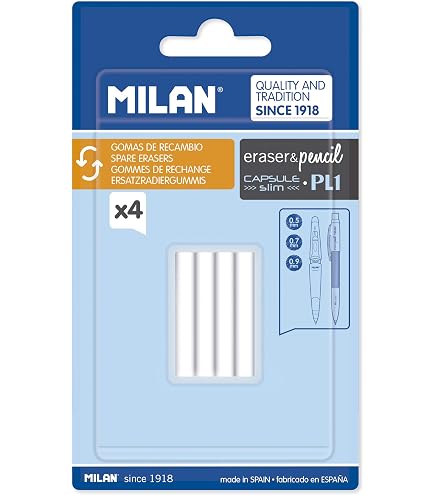 MILAN 84301 – Gomme Di Ricambio Triangolari Per Portagomma TRI JET, Confezione Da 5, Lunghe 12 Cm, Cancellazione Precisa