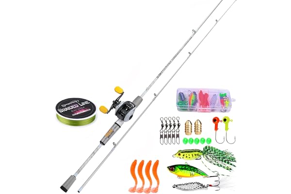 Sougayilang Spinning&Casting Combos de Canne à pêche avec Graphite 2 pièces Moulinet de pêche pour la pêche au Bar