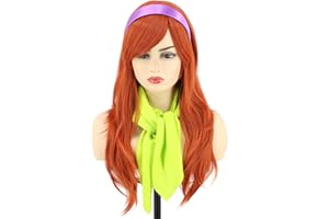 Topcosplay Wig Women's Long Wavy Orange Wig with Headband Scarf Halloween Cosplay Wigs