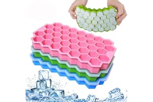 BOUTIKS® 3 pezzi Stampi per Ghiaccio Silicone, 37 Scomparti Vaschette per Cubetti di Ghiaccio, Impilabili Contenitore per Cubetti di Ghiaccio con Coperchio, Verde, Rosa, Blu