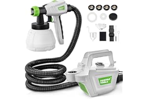 Huepar Tools Pistola de Pintura 800W, Pistola Pintura Electrica con Tanque Desmontable De 1300Ml, 4 Boquillas de Latón, Manguera de 3m, Flujo de Rociado Ajustables, para Interiores y Exteriores