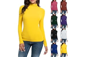 GENERIC T-shirt à manches longues pour femme - Col roulé - Couleur unie - Basique - Coupe ajustée - Sous-vêtement - Pull surdimensionné - Manches longues - T-shirt stretch - Haut athlétique