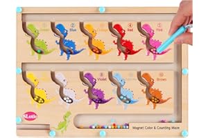 NASHRIO Magnetic Alphabet Maze, Dinosaur Magnetic Color and Number Maze, Toddler Educational Toys 3, 4, 5,6 Years Old, Smooth Wooden Dinosaur Toys, Learning Kids Sensory Toys