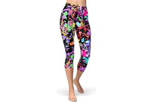 sissycos Damen Artistic Print Capri Leggings, 80er Jahre Hohe Taille Tie Dye Splash Sanft 3/4 Hosen
