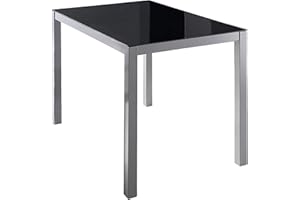 Miroytengo Mesa Cocina Negra Vidrio Cristal Salon Comedor Rectangular Moderna Patas Gris Fija 110x75x75