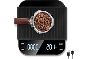 Vankarr Báscula de Café con Temporizador, 3 kg/0,1 g Alta Precisión, Báscula de Cocina Digital USB, Escala de Café con LED Display, Función de Tara, Botón Táctil
