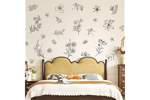 Tanlaby 33 Fiori Adesivi Murali Fiore Nero Sticker Muro Minimalisti Decorazione Murale per Parete Soggiorno, Camera da Letto, Cameretta, Corridoio, Ufficio, Sopra il Divano e Aule