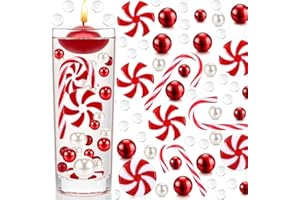 Amycute Weihnachtsperle für Vasenfüller, Wasserperlen Durchsichtig Christmas Candle, Schwebende Kerzen, Floating Candles, Plastic Christmas Vase Filler für Tischdekoration (Rot&Weiß)