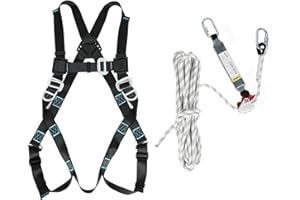 MENAYODA Fallschutz-Auffanggurt Set, 1-Punkt-Auffanggeschirr zur Absturzsicherung mit Auffanggerät - EN 358, Max 100kg