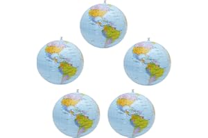 YuChiSX 5 Pack Inflatable Globe PVC World Globe Inflatable Earth Beach Ball for Beach Playing or Teaching, 16 Inch，World Map Kids Toys, Geography Topographical Kids Globe Beach Ball