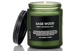 ‎M&SENSE M&SENSE Świeca zapachowa, 2 knoty, naturalna świeca z wosku sojowego, czas palenia do 50 godzin, uspokajający zapach dla zredukowania stresu, dodatek do domu, prezent, zapach drewna szałwiowego, 200 g