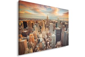 Feeby Impression Sur Toile New York Coucher De Soleil XXL 120x80 cm Tableaux Tableau Mural Image Moderne Photo Décoration Murale Artistique Photographie Design Chambre Salon Cuisine Orange Bleu Blanc