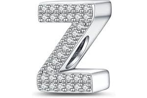 LaMenars A-Z Letter Charms925 Sterling Silver Beads for Pandora Bracelets with 5A Cubic Zirconia, Birthday Jewelry Gifts Women Girls