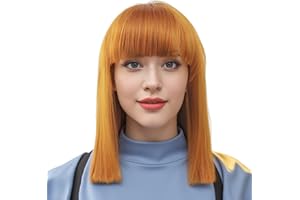 IMISSU Peluca corta de pelo natural para cosplay con flequillo recto, pelucas para fiesta de disfraces de Halloween para mujer (naranja)