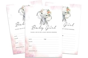 Inkdotpot 30 Fill In Style Baby Shower Invitation Cards Baby Elephant Girl Gender Reveal Blank Invites