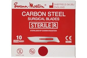 Swann-Morton 0201 Kohlenstoffstahl Chirurgische Skalpellklinge, Steril, Größe #10, Einzelne Folienverpackung, 100 Stück