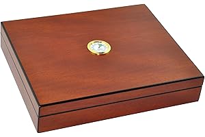 Eitida Zigarren Humidore für 20 Zigarren, handgefertigte Zigarrenkiste aus gehärtetem Glas mit Zedernholz, Luftbefeuchter, Hygrometer, luftdicht, Glasdeckel, Geschenk für Mann, Sapeli-Kirsch