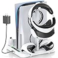 Tokluck PS5 Stand with Magnetic Charging Dock, PS5 & PS VR2 Controller Support, Efficient Cooling Fan, Organized Accessory Storage