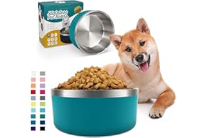 IKITCHEN Gamelle pour chien pour nourriture et eau, 64oz, acier inoxydable, durable, antidérapante, isolée à double paroi, robuste avec fond en caoutchouc pour chiens/chats moyens/grands(1,8l/8tasses,bleu lac)