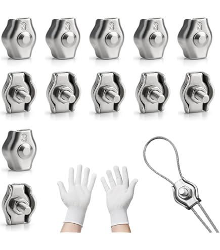Lot De 12 Serre-câbles M3 En Acier Inoxydable 304 - Pour Câble Acier 3 Mm, Avec Gants - Tendeur Corde à Linge, Auvent, Fixation Plafond