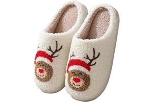 ChicSoleil Weihnachten Rentier Hausschuhe Winter Damen，Herren Plüsch Pantoffeln，Weihnachtsmann Cozy Warme Slippers,Lustige Geschenke for Weihnachten