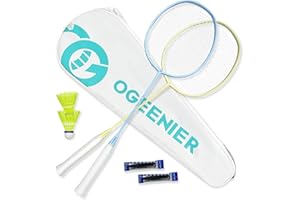 OGEENIER Badminton Rackets Set of 2, Lightweight Badminton Set for Backyards, Family Outdoor Games, Includes 2 Shuttlecocks, 2 Overgrips Replacemnet, 1 Carrying Bag