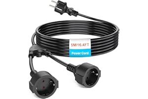 KEAGAR Schutzkontakt Verlängerungskabel Außen, AC Schuko Kunststoffkabel Mit 2-Fach Steckdosen, Doppelstecker für Steckdose IP44 für Zuhause, Büro, Außenbereich, 3 x 1,0mm², bis 250V/16A, Schwarz(5M)