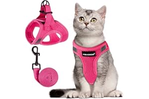 FAYOGOO Katzengeschirr Ausbruchsicher mit Leine, Katzengeschirr Fluchtsicher & Verstellbar Katzenleine mit Reflektorstreifen für Nächtliche Sicher & Bequem für Katzen, Rosa L