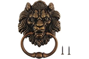 HOJLKLD Heurtoir de Porte Lion en Alliage de Zinc Poignée de Porte, 156 * 117mm Poignée de Tête de Lion Ancienne Heurtoir en Forme de Tête de Lion avec 2 vis (bronze antique)