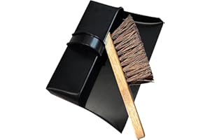 ED LINEN Heavy Duty Metal Dustpan with Handle Industrial Design Large Black Hooded Metal Dustpan Cleaning Scoop also Suitable for homes, log burners, stoves, workshops, and gardens (DustPan and Hard Brush)