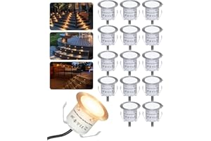 HIBOITEC Spot Encastrable Exterieur 16Pcs, IP67 Mini Spot Led Ø32MM Blanc Chaud Eclairage Escalier Exterieur, étanche LED Encastrable pour Terrasse Jardin Chemin Pelouse Piscine