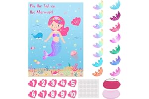 FALAFOTY Geburtstag Spiele Pin den Schwanz auf die Meerjungfrau, Party Pin Spiel Meerjungfrau Spiele Poster mit 25Pcs Schwanz Aufkleber 20 Runde Dispensing 2 Augenbinden für Kinder Geburtstag Party
