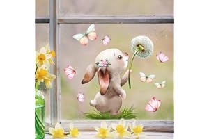 ‎WANDTATTOO LOFT Wandtattoo Loft Fensterbild Frühling Ostern wiederverwendbar Fensteraufkleber Kinderzimmer Hase mit Pusteblume Schmetterlinge Babyzimmer/Hase Pusteblume (1139) / 3. DIN A2 Bogen