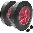 10" Solid Wheel Rubber Tyre Puncture Proof Wheelbarrow Sack Truck Cart Heavy Duty Wheel with 20mm Axle Bore - 2x Wheels
