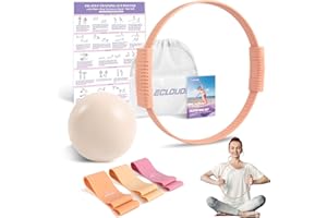 PALECLOUDS Pilates Ring Set, Pilates Equipment Kit with Magic Circle, Yoga Ball, Bands, Training Poster & Portable Bag, Double Handle Pilates Hoop for Women Home Fitness, Kegel Exercise, Arms & Legs Toning
