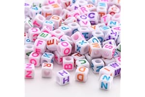DAHI 400 Pièces Perles de Lettre, Acrylique Alphabet Lettre A-Z Cube Perles, Blanc avec Colorées Lettre Perles,Mixte Colorées Square Letter Beads (8 x 8 mm)