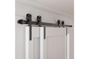 BONIKLUBA 6.6FT/203CM Rail Porte Coulissante Systeme Quincailleri Ensemble Industriel pour Bypass Double Portes Interieur Facile à Installer, Forme J noire