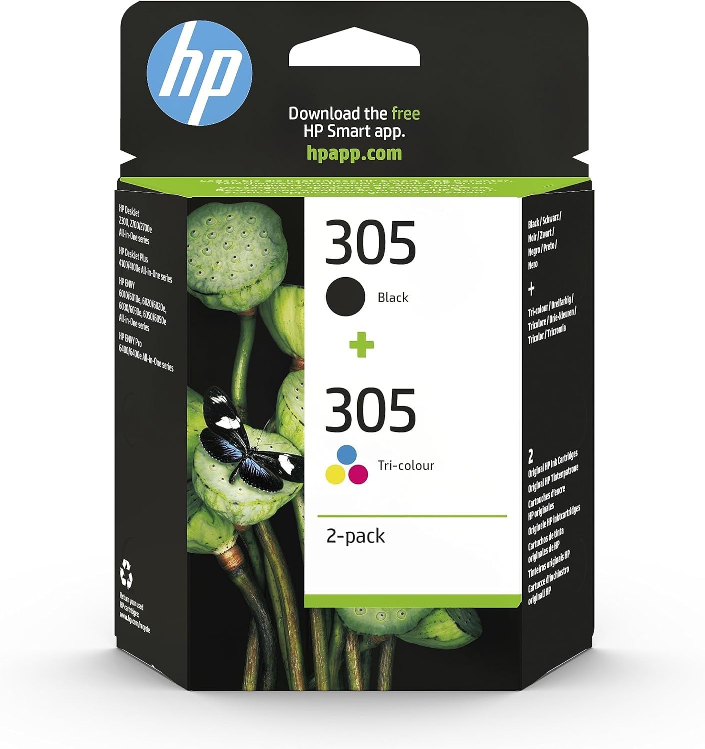 HP 305 Nero e Tricromia, 6ZD17AE, Confezione da 2 Cartucce Originali, Compatibili con Stampanti HP DeskJet serie 2700, 4100, HP Envy serie 6020, 6030, 6420, 6430
