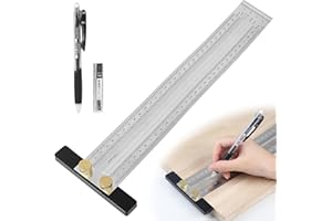 LALAGO Linijka trasowa, stal nierdzewna, otwór T, ultra precyzyjna linijka do oznaczania T, ołówkiem i wkładami (300 mm)