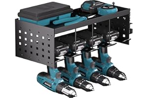 nomiou Werkzeugspeicher Aufbewahrung Wandhalterung Akku Schlagbohrschrauber,4 Steckplätze Heavyduty Elektrisch Bohrer Wandmontage Aufbewahrungsregal Schraubendreher Organisation Werkzeughalter