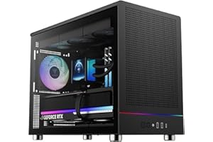 GAMDIAS ATHENA M4M mATX Micro Tower Gaming PC Case, Mesh Front Panel with RGB Strip, 3 Built-in 120mm Fans with Hub, Front-Mounted PSU Design, Supports Dual 360mm Radiators and BTF MB, Gen 2 Type-C