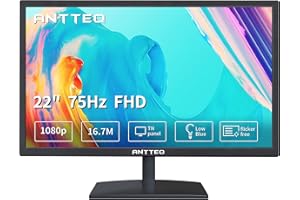 Antteq Monitor per computer aziendale da 22 pollici, Monitor desktop FHD 1080p 75Hz, Luce blu bassa, Comfort per gli occhi, Porte HDMI VGA, Monitor PC LED, Nero