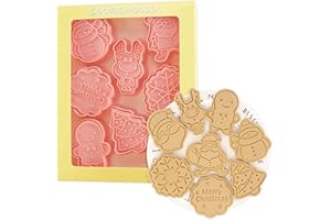 Juliyeh 8 Pcs Christmas Cookie Cutter Set, Plastic Christmas Cookie Stamps for Cookie Dough, Pastry, Donut, Fondant, Sugarcraft, DIY, Cake Decoration Chocolate Mould Cookie