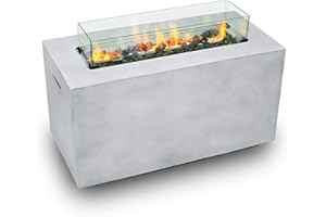 ‎ZOOMYO Zoomyo Gas Feuerstelle für den Außenbereich,edler Outdoor Gas Feuertisch für Garten,Terrasse & Balkon,elektronische PIEZO Zündung,inkl.Lavasteine,Windschutz aus Spezialglas & Regenschutzhaube