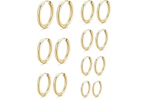 Mochity 3-7 paires Boucles d'Oreilles Créoles Argent Or 14K, Creoles Acier Inoxydable, Boucles d'Oreilles Femme Homme， Hypoallergénique Boucles D'Oreilles