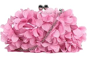 MEGAUK Damen Elegante Handtasche Blumen Clutch Seide Abendtasche Henkeltasche Crossbody Bag mit Kette Kisslock Design